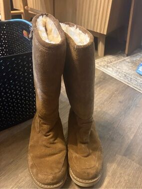 Women's bearpaw Tall Suede Shearling-Lined Winter Boots - Brown